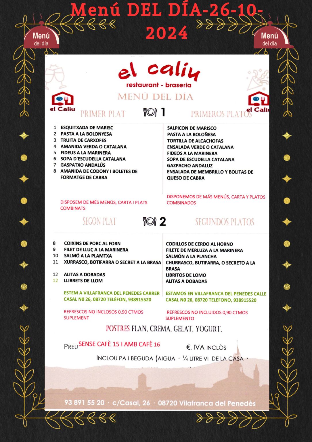 Menú de El Caliu